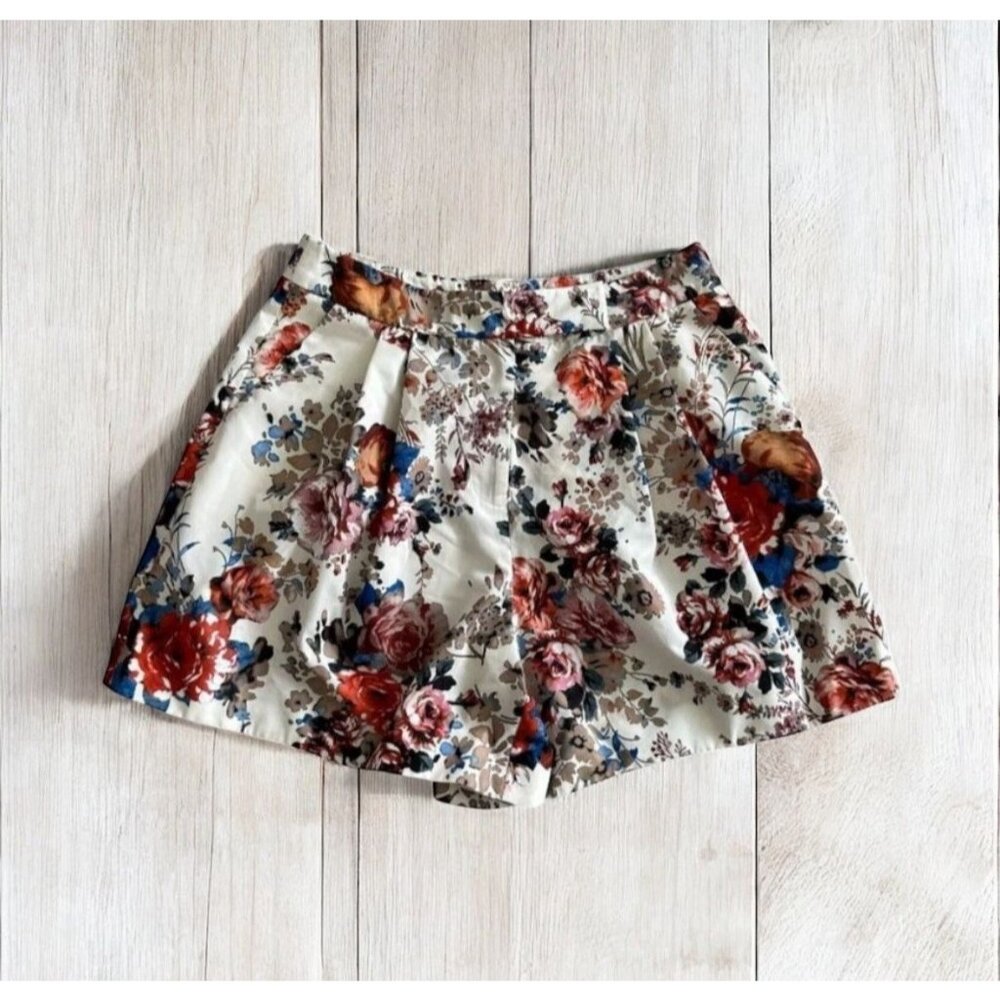 Emanuel Ungaro Floral Cream Shorts with Red, Pink & Blue Blooms